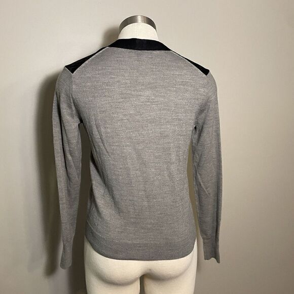 J Crew Cardigan Sweater Harlow Gray Black Merino Wool Velvet Button Front Sz XS - Picture 6 of 11